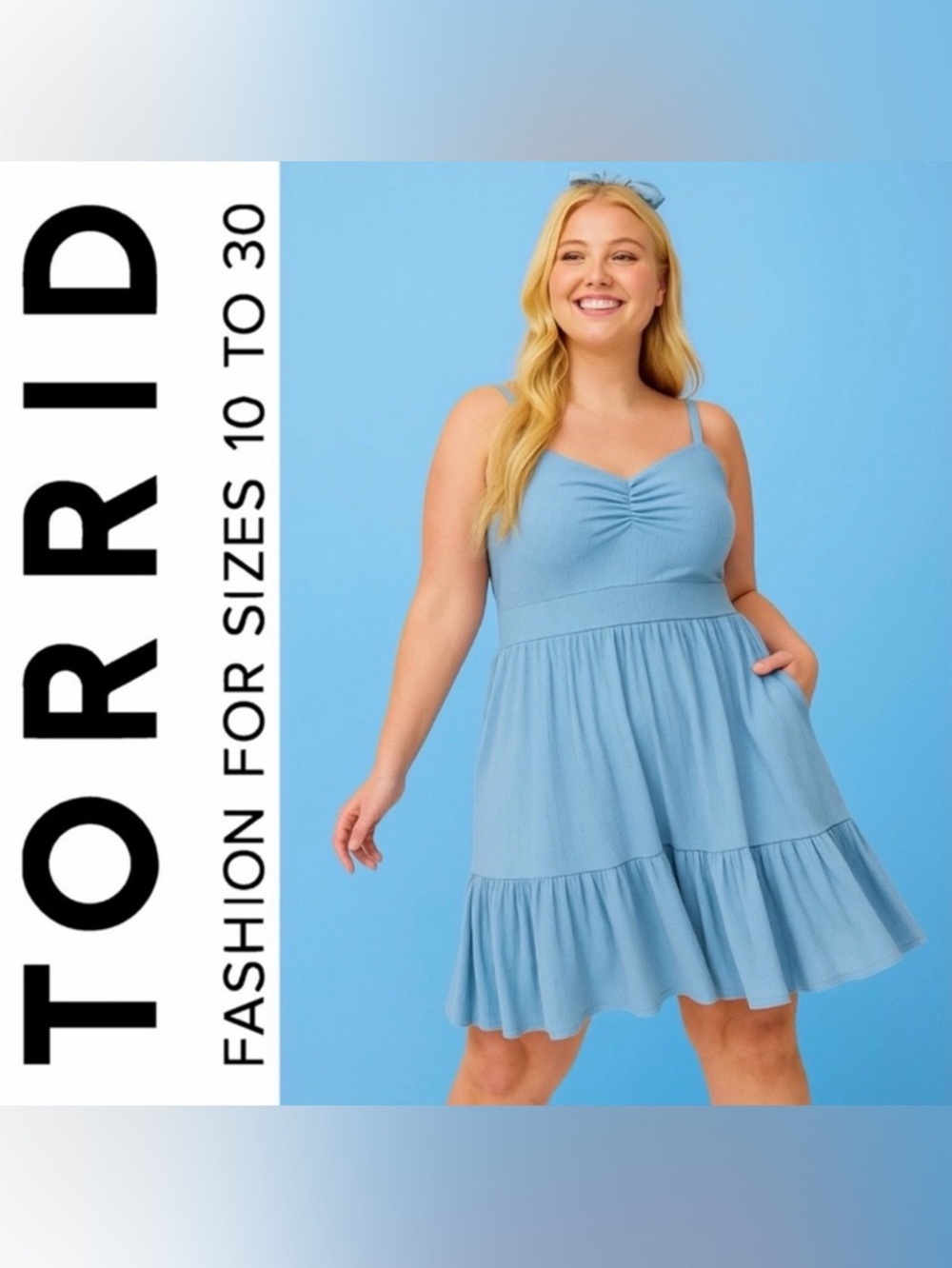 Torrid Mountain Sky Blue Mini Tie Open-Back Dress, 1X, NWT!